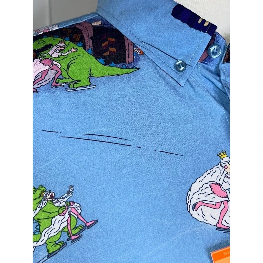 RSVLTS Rugrats Reptar On Ice Short Sleeve Button Down Shirt Mens Large New wTags